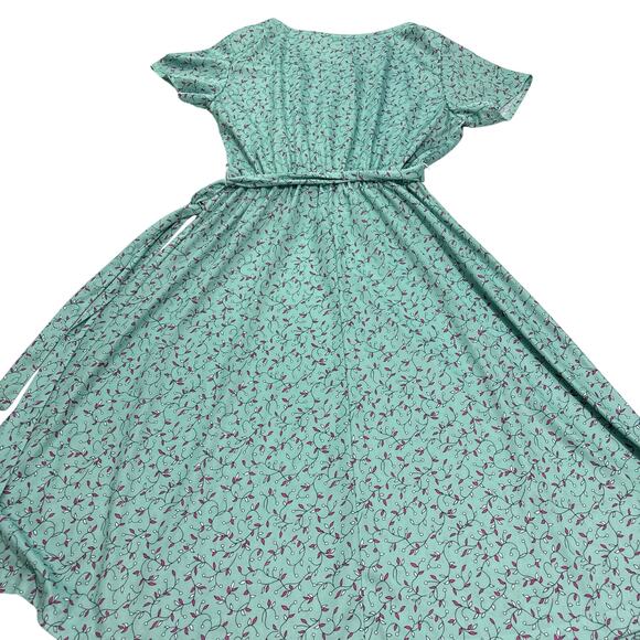 VTG Haband for Her Mint Green Floral Midi Dress, Elastic Waist and Tie, Size S - Picture 8 of 8